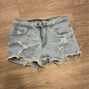 SHEIN Frayed Hem Light Blue Jean Shorts